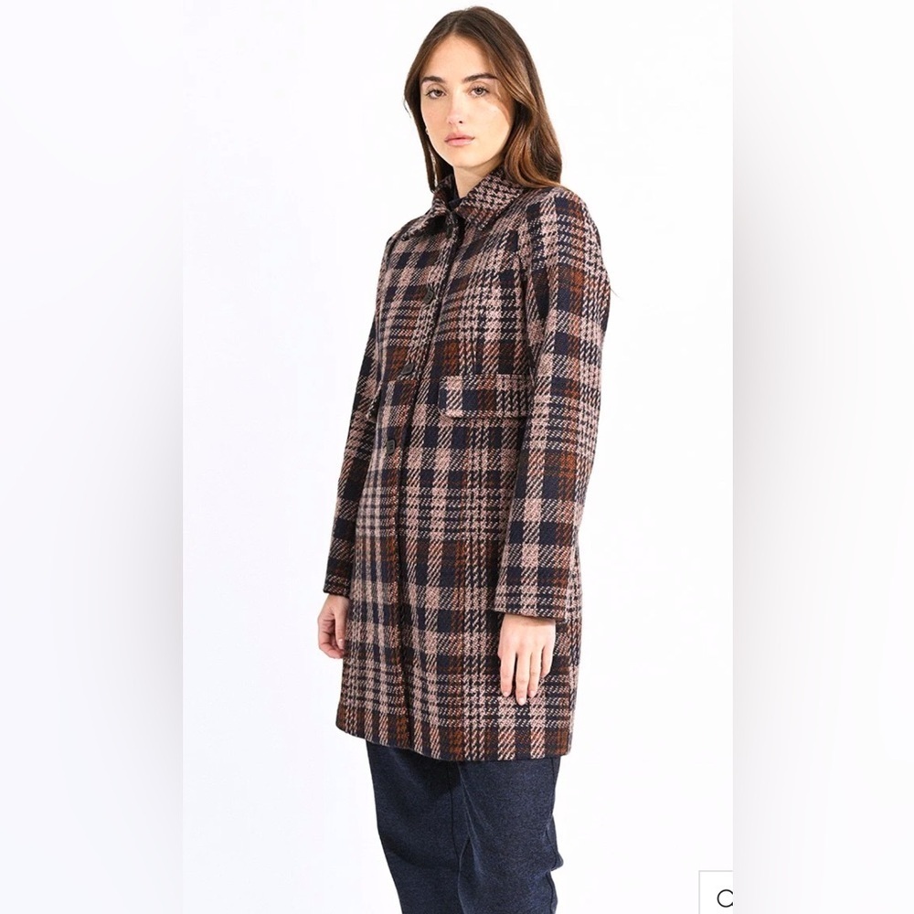 NWT! Molly Bracken Plaid Pattern Women's Coat Navy Size Large - Picture 2 of 11